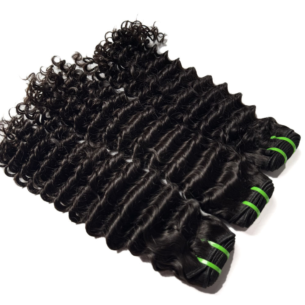 Raw Cambodian Hair Double Drawn Deep Wave 3 Bundles