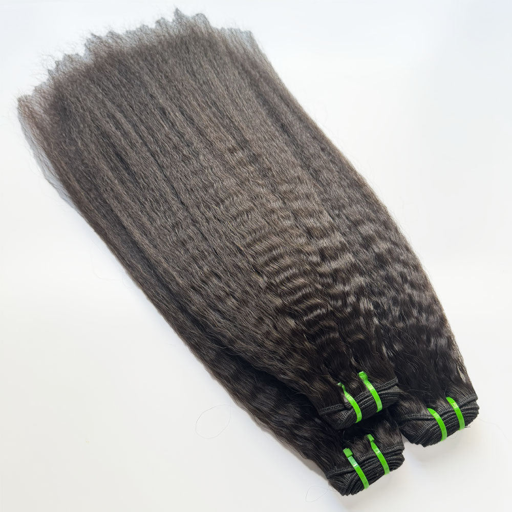 Raw Cambodian Hair Double Drawn Kinky Straight 3 Bundles