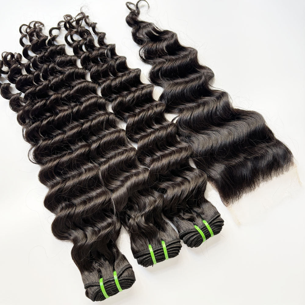 LOOSE DEEP 3 Bundles with 5x5HD Closure Raw Cambodian Hair Double Drawn