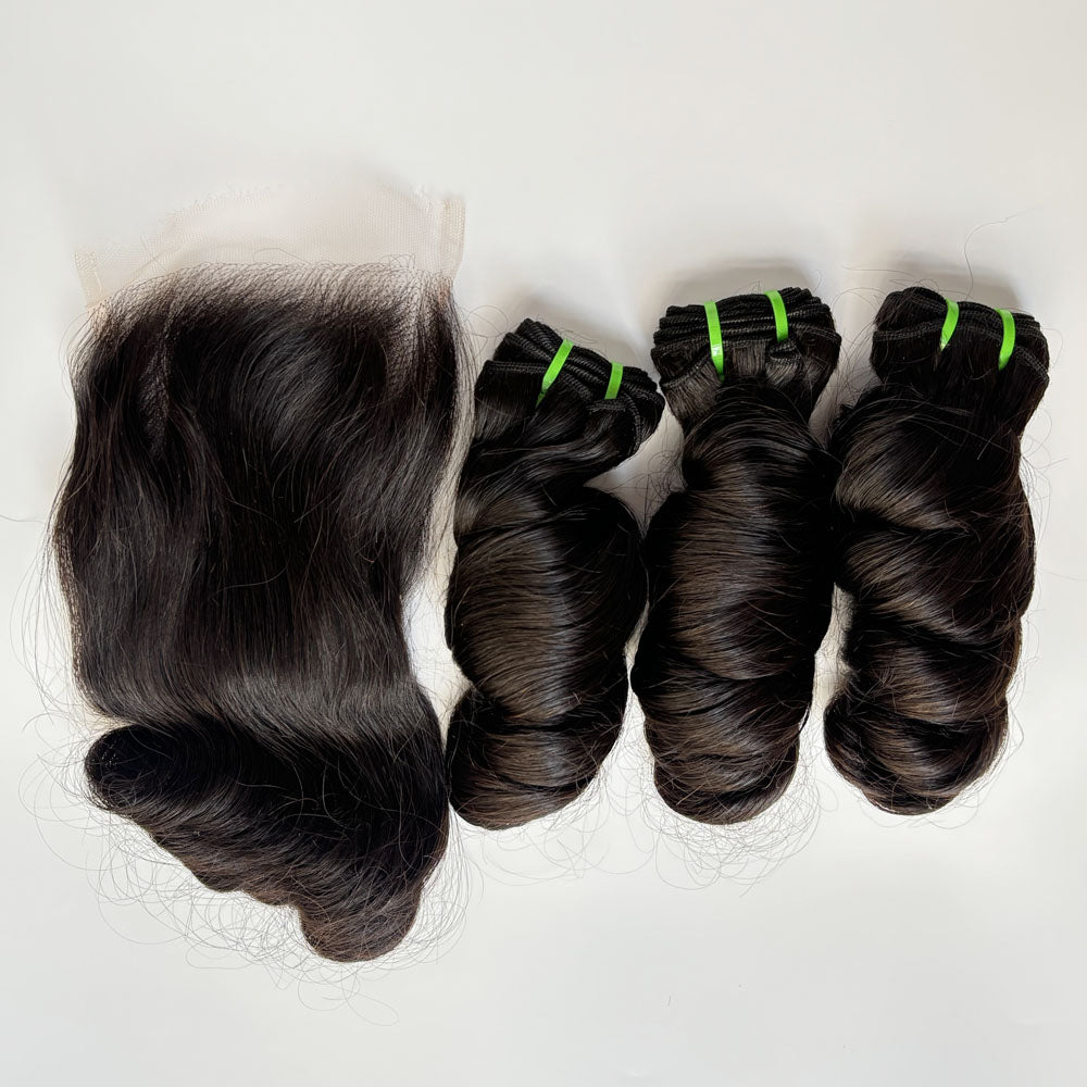 LOOSE WAVE 3 Bundles with 5x5HD Closure Raw Cambodian Hair Double Drawn