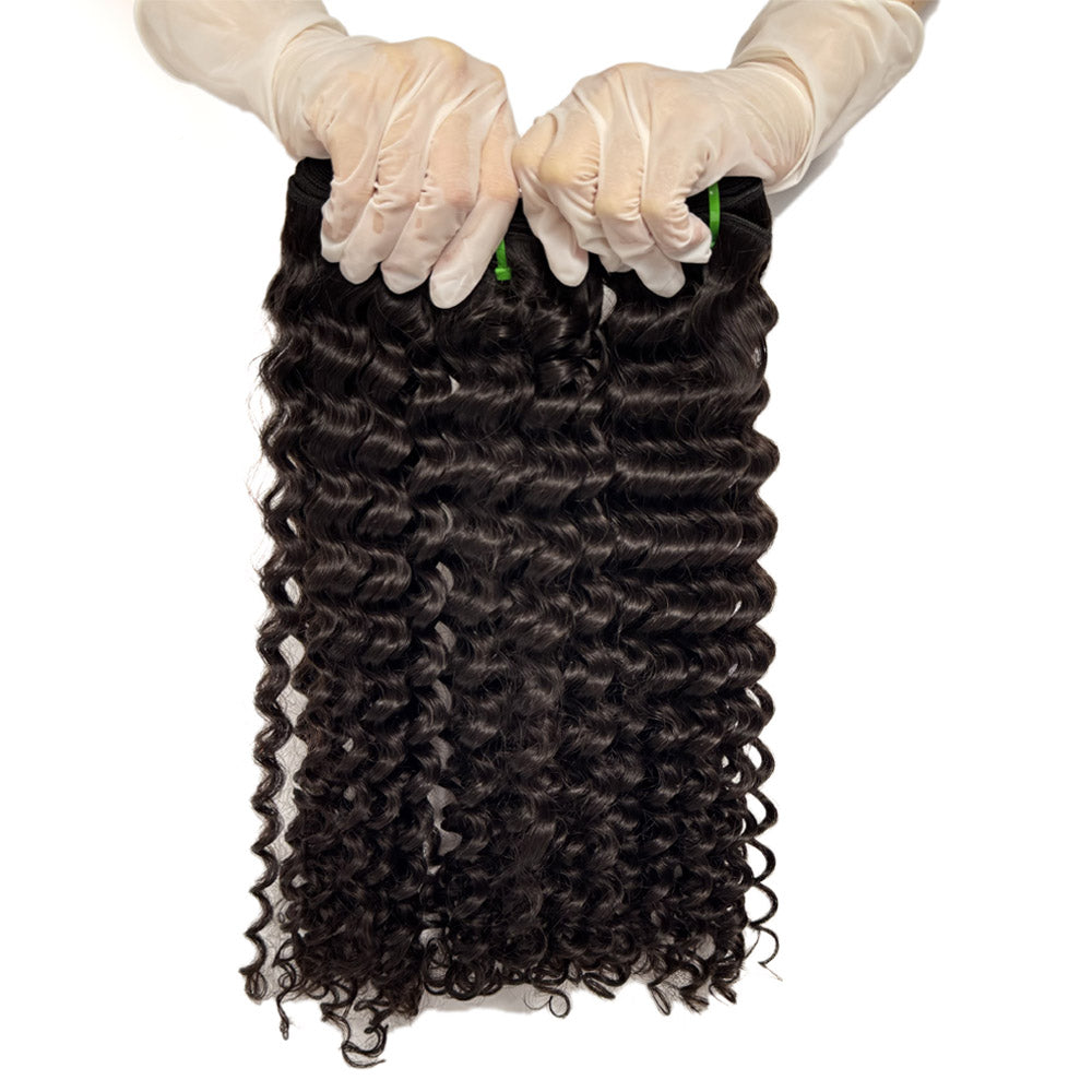 Raw Cambodian Hair Double Drawn Deep Wave 3 Bundles