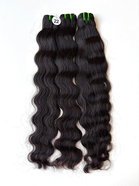 Raw Cambodian Hair Double Drawn Natural Wavy  3 Bundles